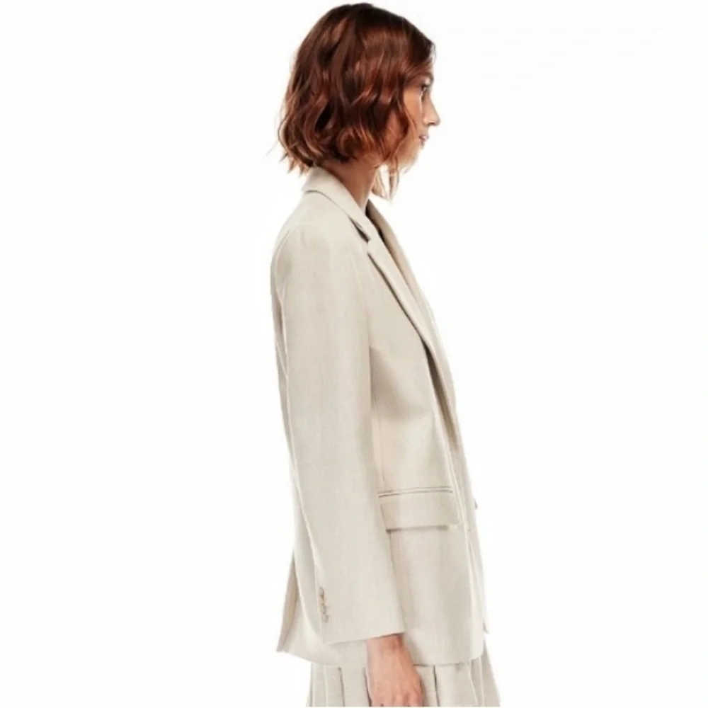 Aritzia Wilfred Sophia Houndstooth Oversized Blazer in beige - size small - Picture 3 of 12